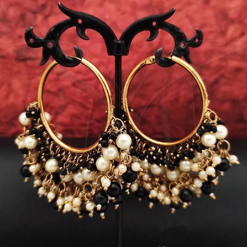 women engraved earrings -Anjali Jewellery Gold Plated Beads And Pearl Hoop Earrings