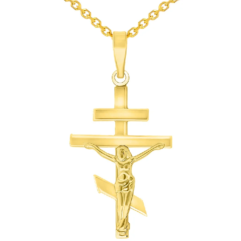 women butterfly necklaces -High Polish 14k Yellow Gold Russian Orthodox Cross Crucifix Pendant Necklace