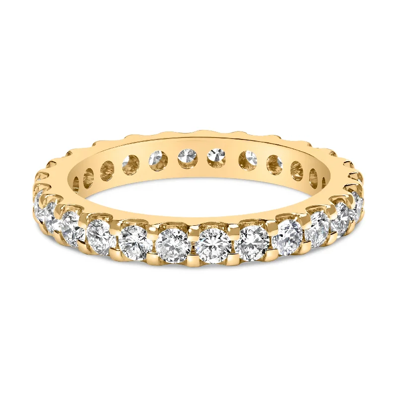 women custom wedding rings -14K Yellow Gold Shared Prong Set Round Diamond Eternity Band Ring