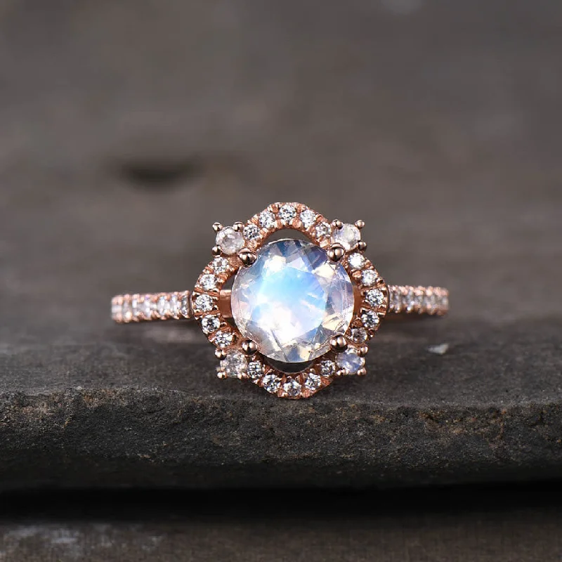 women classic solitaire diamond engagement rings -Unique Cordelia Moonstone And Diamond Engagement Ring Milgrain ring