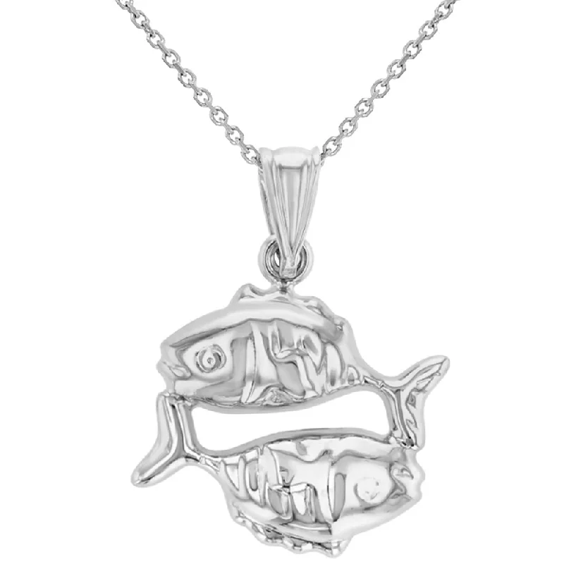 women birthstone necklaces -High Polish 14k White Gold 3D Pisces Zodiac Sign Charm Fish Animal Pendant Necklace