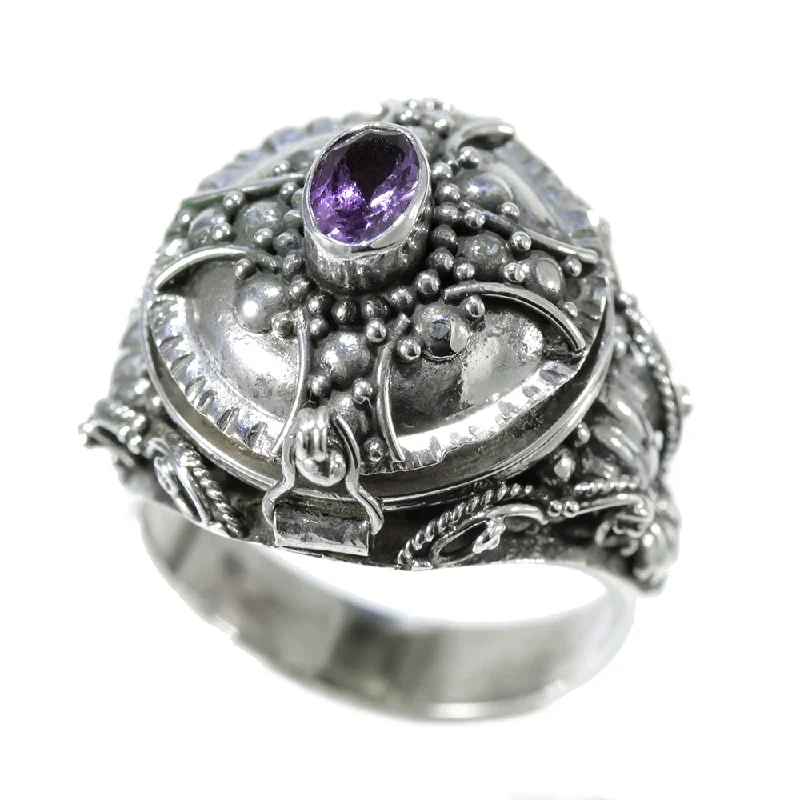 women adjustable rings -Sterling Silver and Amethyst Locket Ring