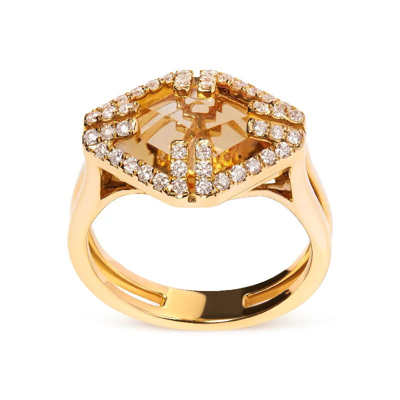 women fancy engagement rings -14K Yellow Gold Marquise-Cut Yellow Citrine and 1/3 Cttw Diamond Halo Cocktail Ring