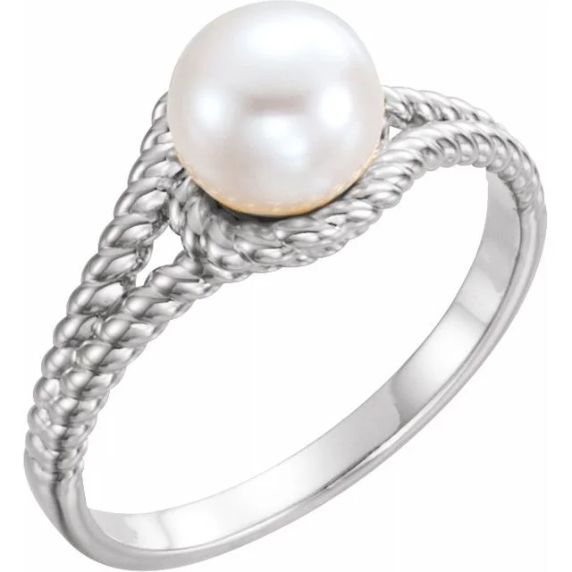 women personalized gemstone rings -Sterling Silver 7 mm White Freshwater Pearl Rope Ring