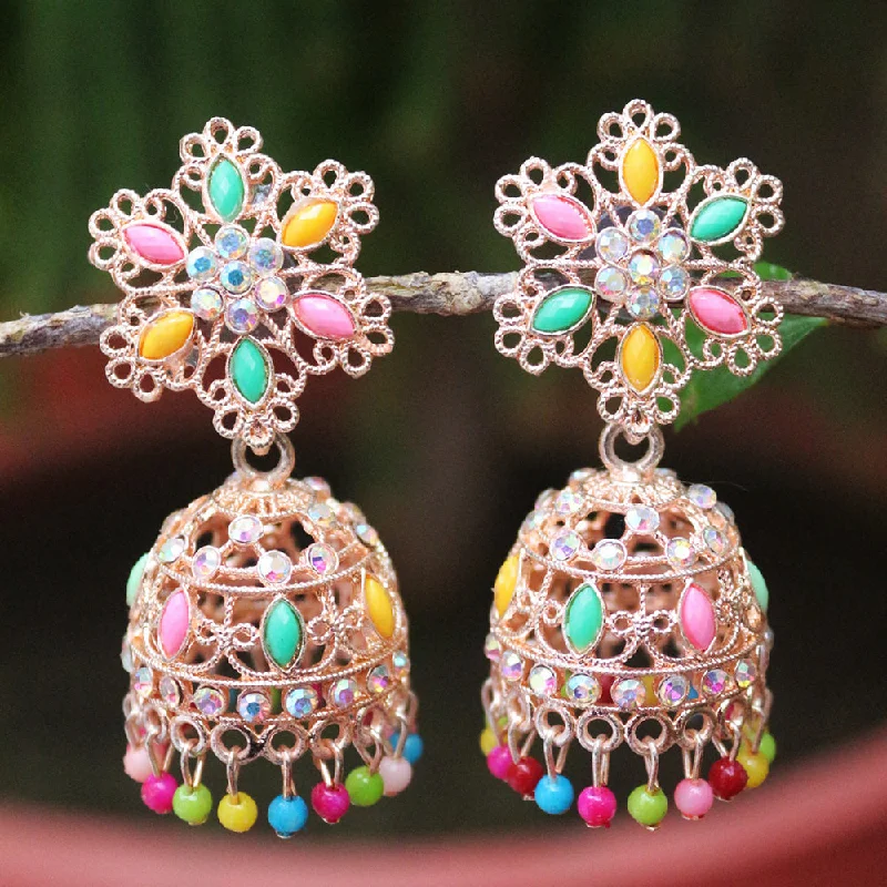 women heart earrings -H K Fashion  Rose Gold Plated Pota Stone And Beads Jhumki Earrings