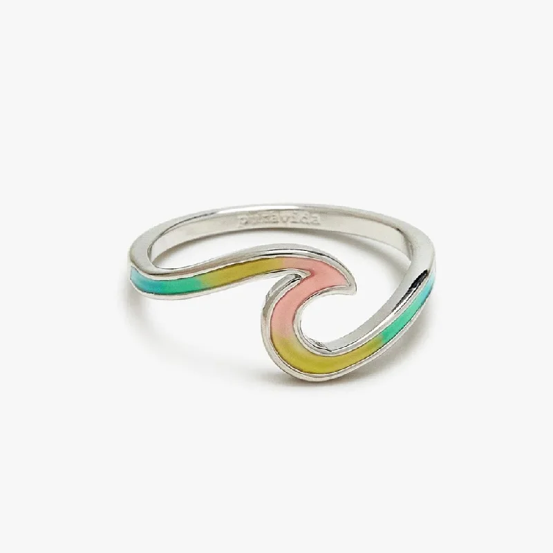 women halo diamond rings -Pura Vida : Tie Dye Wave Ring