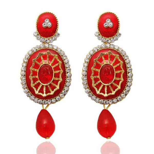 women heart-shaped earrings -The99Jewel Stone Red Meenakari Gold Plated Dangler Earrings - 1304521