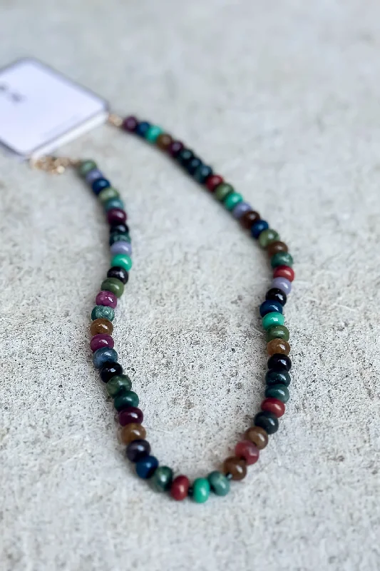 women charm necklaces -Natural Agate Like Jewel Tone Beaded Necklace