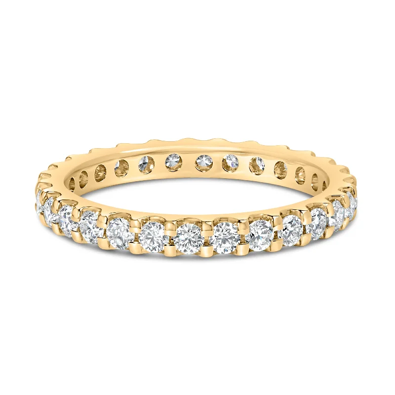 women stackable wedding engagement rings -14K Yellow Gold Shared Prong Set Round Diamond Eternity Band Ring