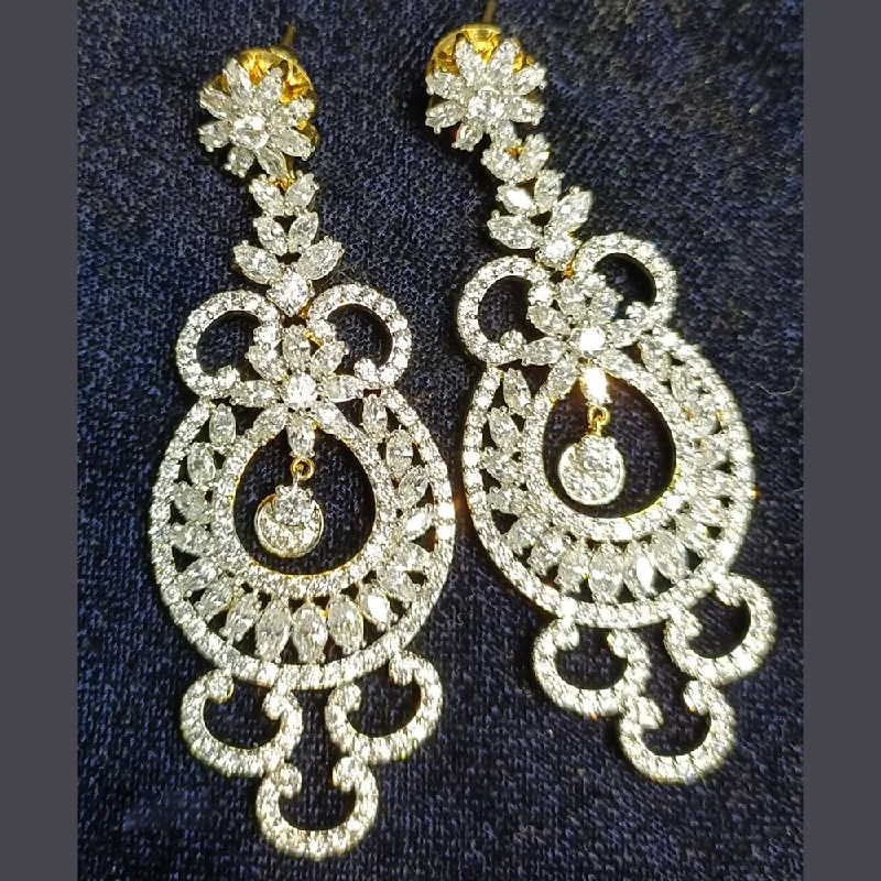 women oversized earrings -Jain Jewellers Gold Plated Ad Stone Dangler Earrings