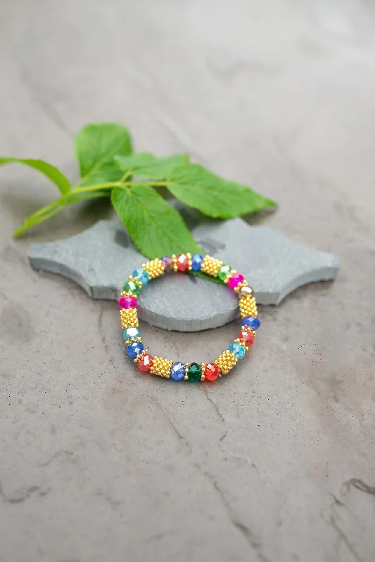 women floral bracelets -Multi-Color Crystal Bead Bracelet