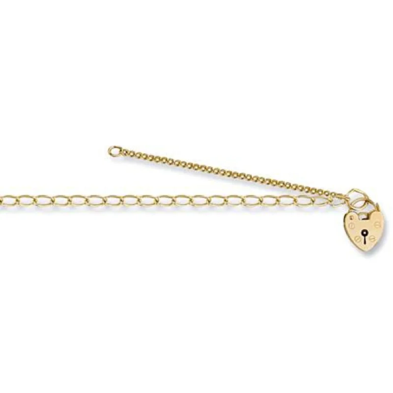 women thin bangles -Open Curb & Padlock Charm Ladies Bracelet - 9ct Yellow Gold