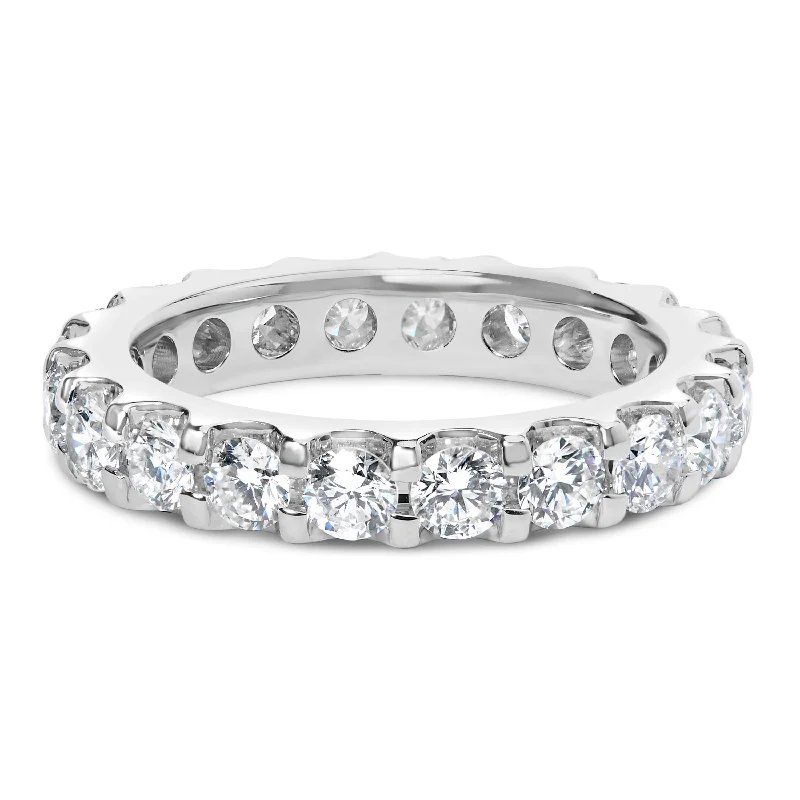 women custom designed engagement rings -14K White Gold Shared Prong Set Round Diamond Eternity Band Ring