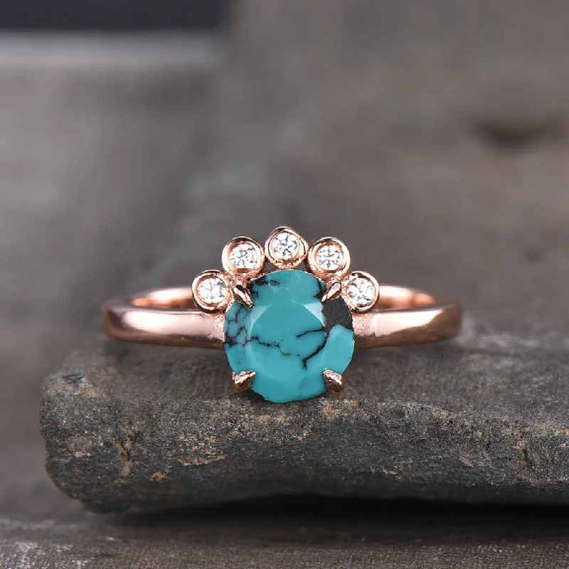 women modern luxury engagement rings -Floral Turquoise And Dianond Engagement Ring Five Stones