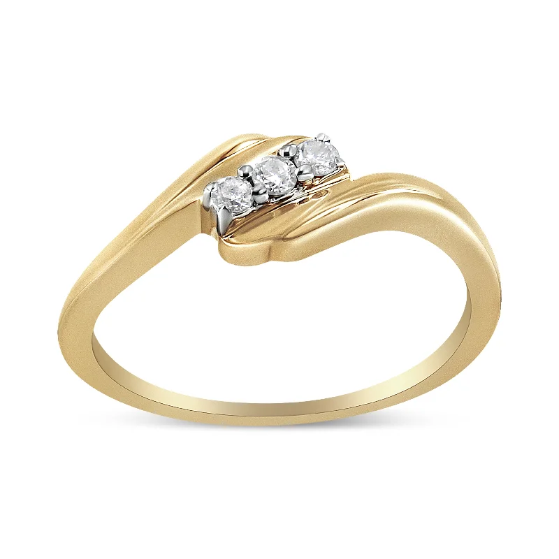 women unique engagement rings -10K Yellow Gold over .925 Sterling Silver 1/10 Cttw Diamond Three-Stone Bypass Fashion Cocktail Ring