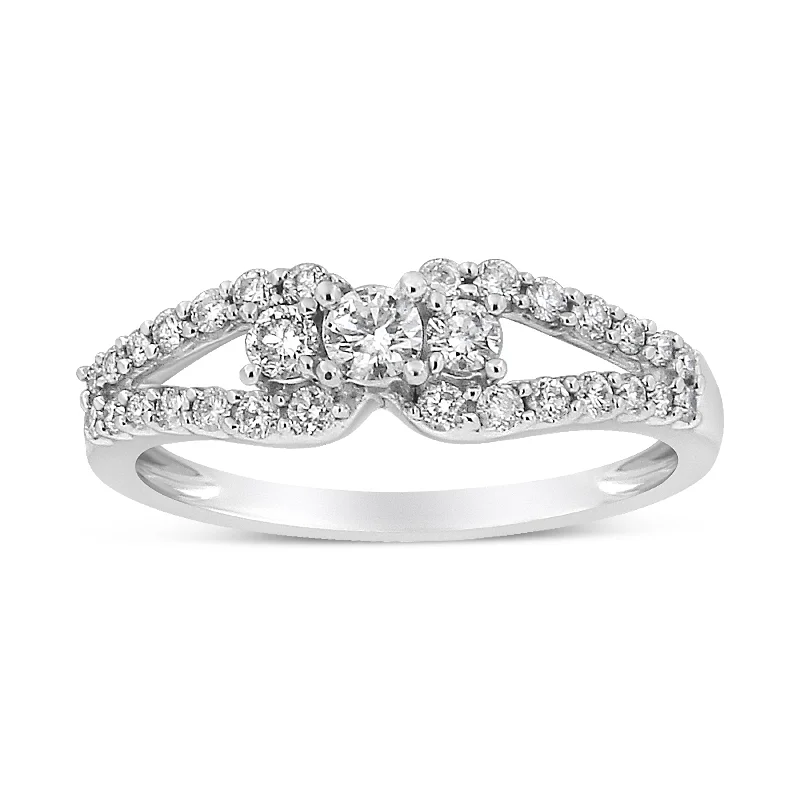 women romantic engagement rings -10K White Gold 1/2 Cttw Round Cut Diamond Three Stone Split Shank Band Ring