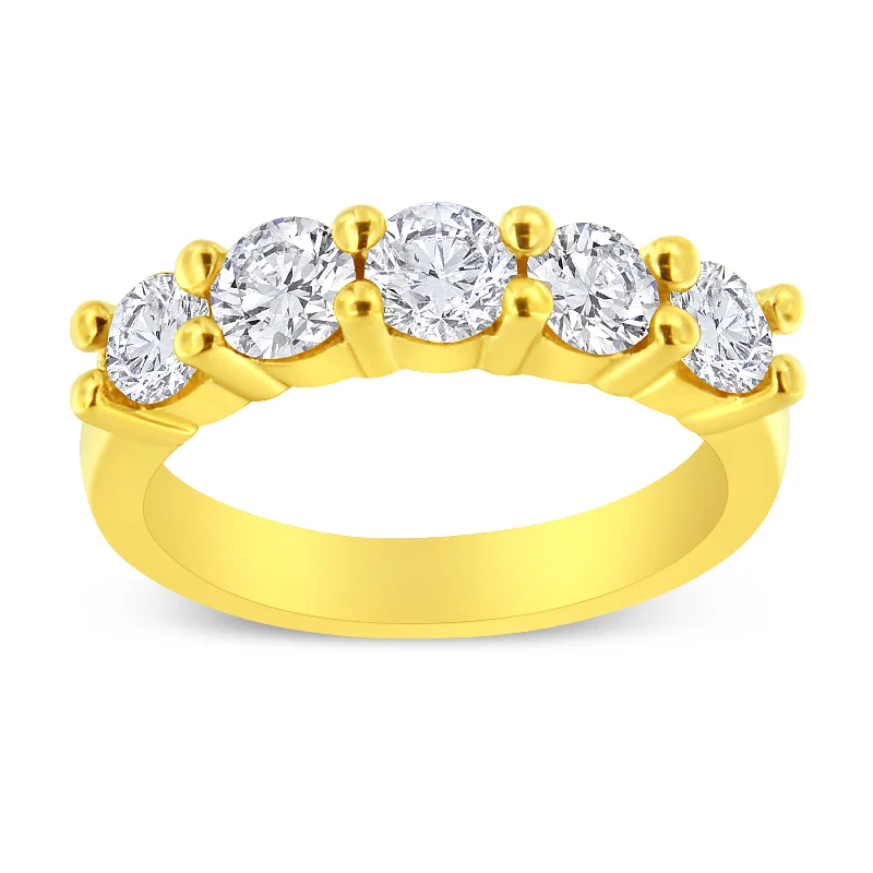 women platinum engagement rings -14K Yellow Gold Plated .925 Sterling Silver 1 1/2 Cttw Shared Prong Set Brilliant Round-Cut Diamond Anniversary or Wedding Band Ring