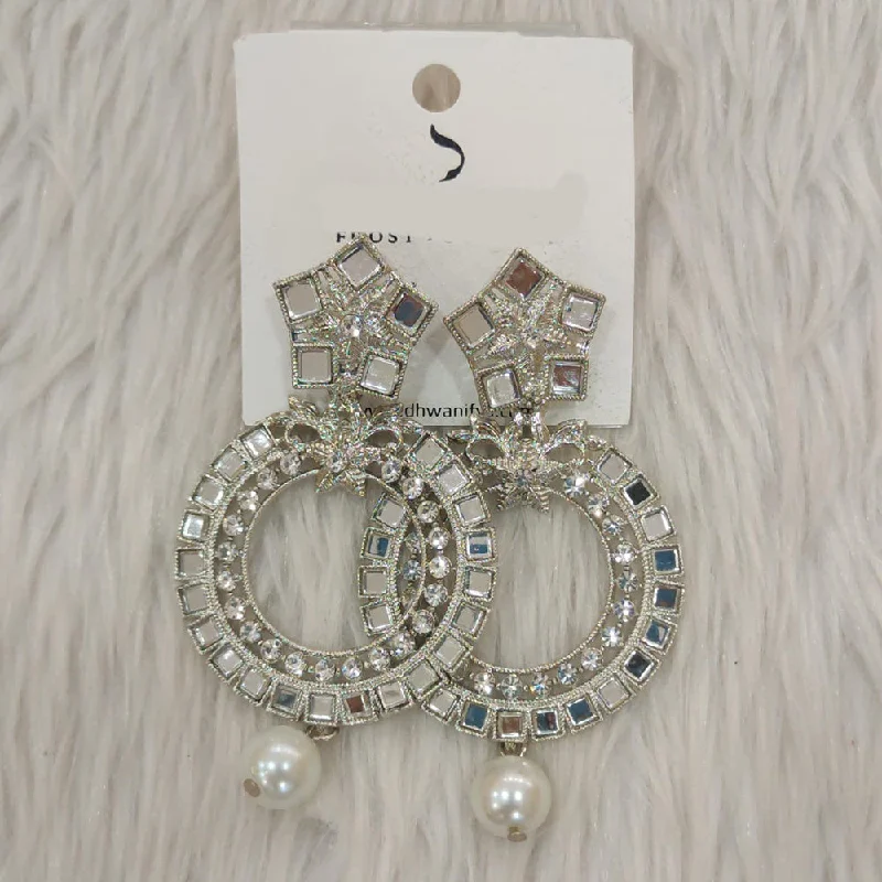 women diamond earrings -Dhwani Silver Plated Austrian Stone And Mirror Dangler Earrings