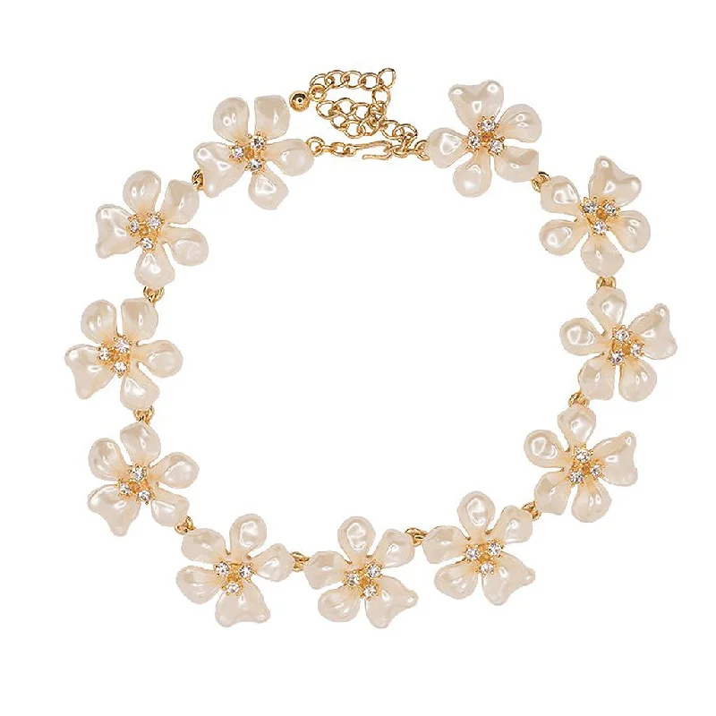 women statement necklaces -White Pearl Flower Necklace