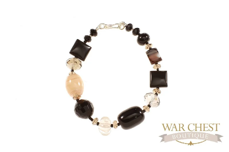 women colorful bracelets -Black Agate & Smoky Bracelet