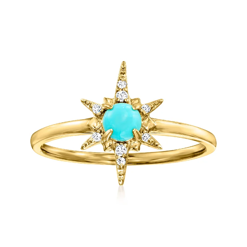 women unique wedding engagement rings -RS Pure by Ross-Simons Turquoise Starburst Ring With Diamond Accents in 14kt Yellow Gold