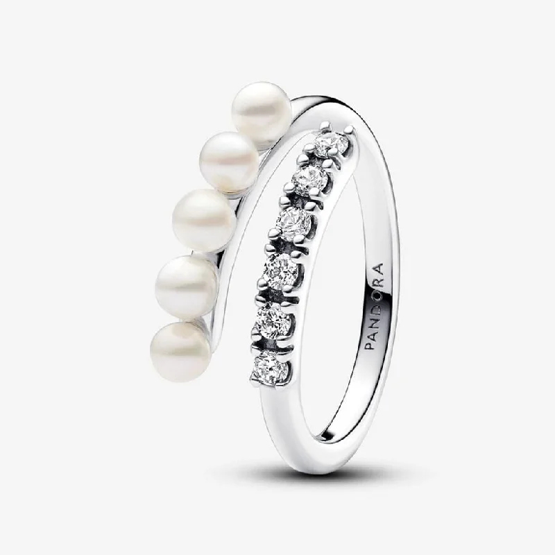 women birthstone engagement rings -PANDORA : Treated Freshwater Cultured Pearls & Pavé Open Ring - Sterling Silver