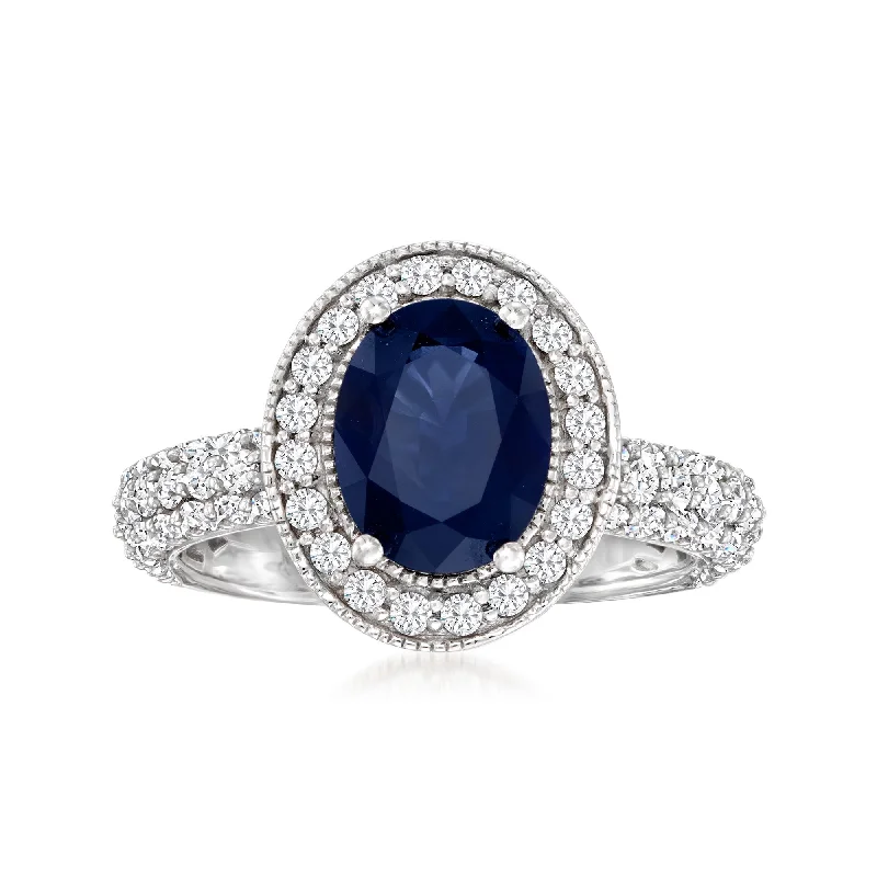 women stackable engagement rings -Ross-Simons Sapphire and Diamond Ring in 14kt White Gold