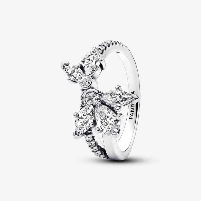 women engagement ring sets -PANDORA : Sparkling Asymmetrical Herbarium Cluster Ring