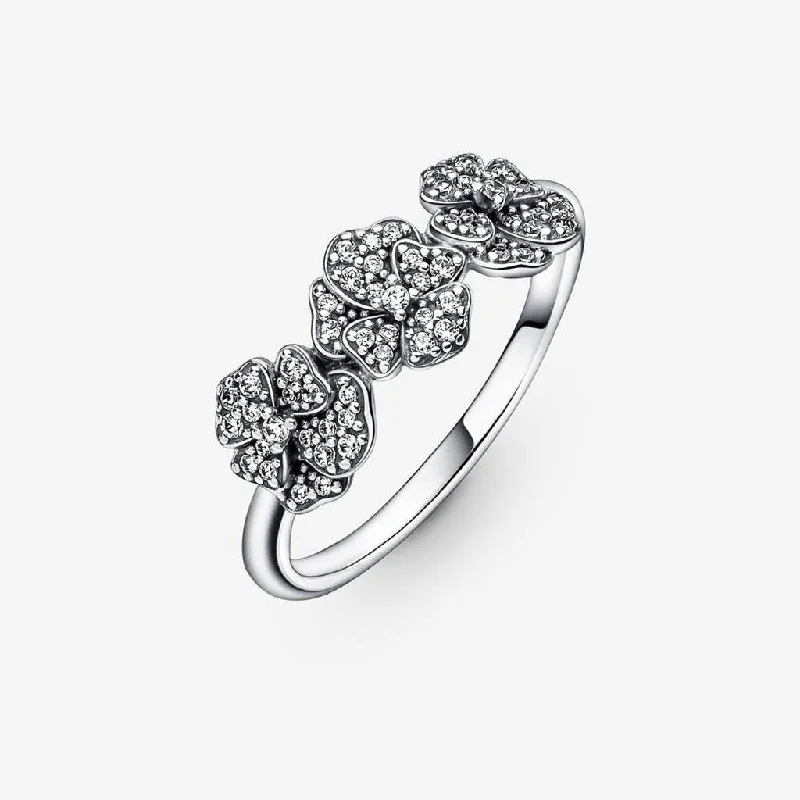 women luxury engagement rings -PANDORA : Triple Pansy Flower Ring