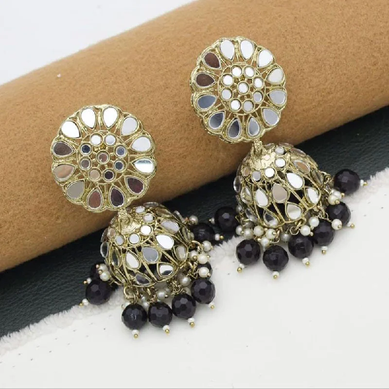 women chandelier earrings -Anjali Jewellery Gold Plated Mirror Pearl And Beads Jhumki Earrings