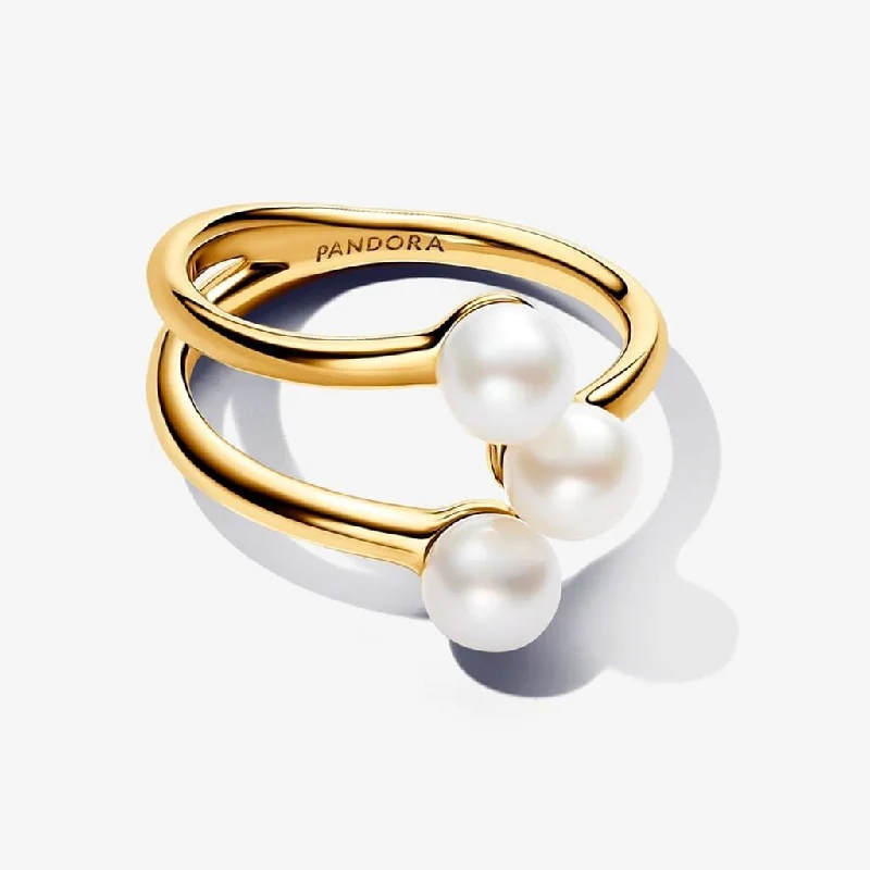 women promise rings -PANDORA : Treated Freshwater Cultured Pearl Open Ring in Gold