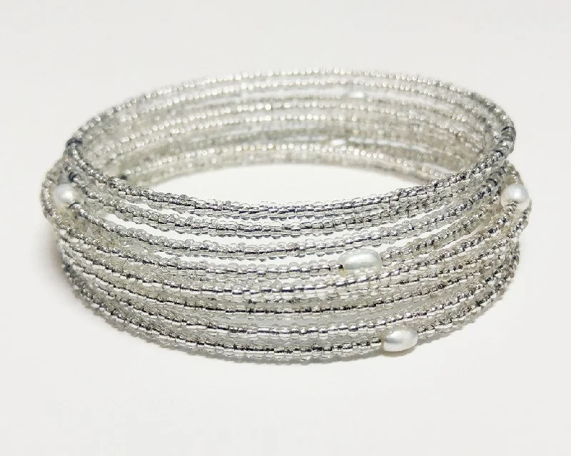 women gold bangles -White Seed Bead Glam Bracelet