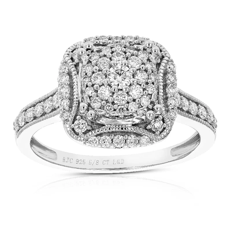 women antique engagement rings -1/2 cttw Lab Created Diamond Engagement Ring Sterling Silver Prong Size 6-8