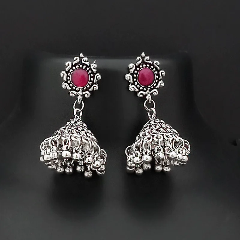 women vintage-style earrings -Jinu Arts Oxidised Plated Pink Kundan Jhumki Earrings