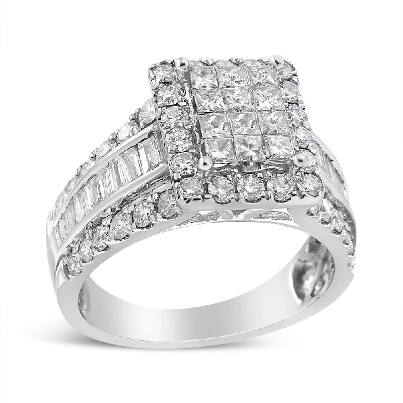 women custom engagement rings -14K White Gold 2.00 Cttw Composite Head with Halo and Side Stones Diamond Ring