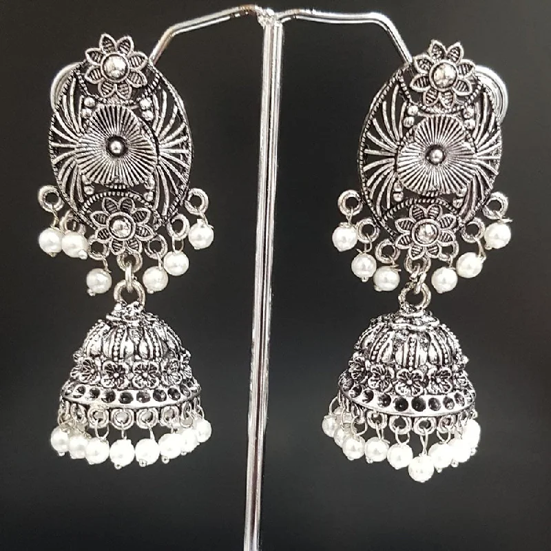 women sterling silver earrings -Shreeji Oxidised Plated Jhumki Earrings