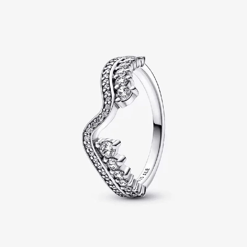 women personalized rings -PANDORA : Sparkling Asymmetric Wave Ring