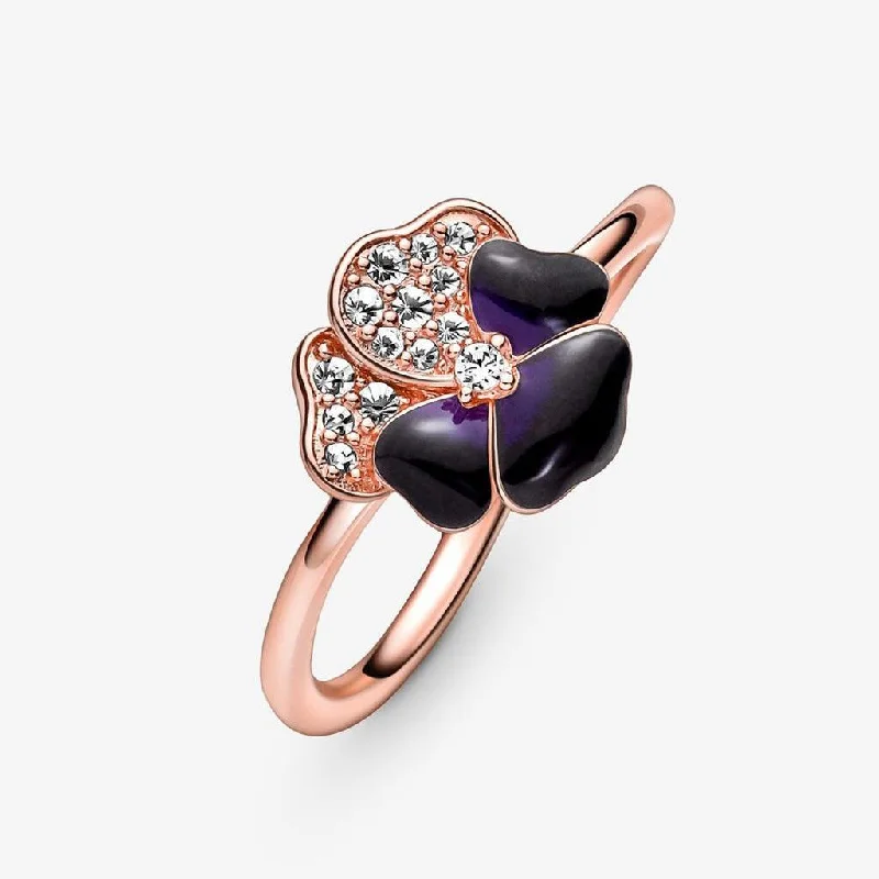 women wedding rings -PANDORA : Deep Purple Pansy Flower Ring