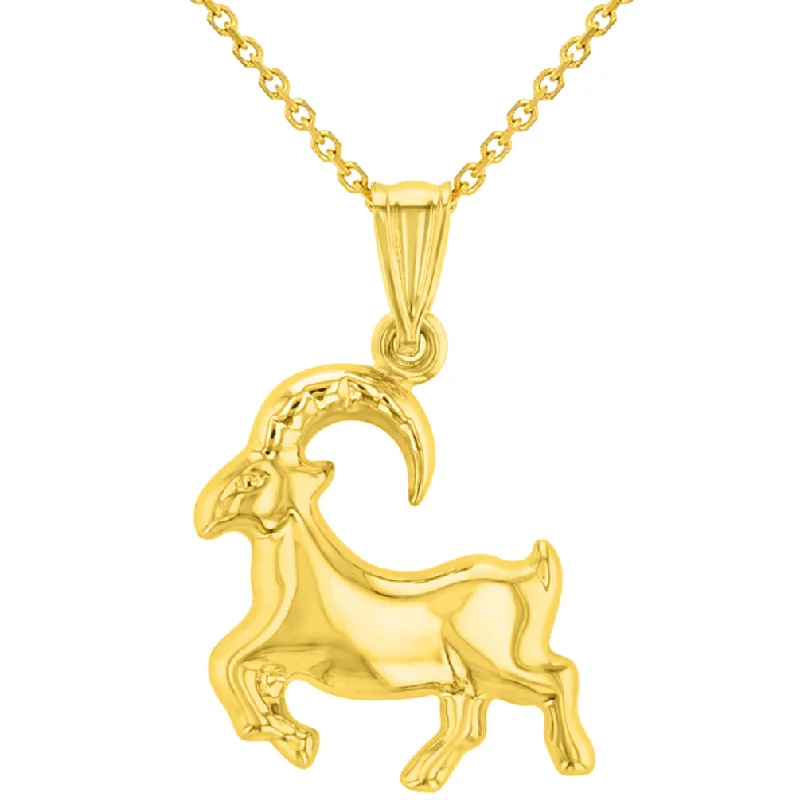 women silver necklaces -High Polish 14k Yellow Gold 3D Capricorn Zodiac Sign Charm Sea-Goat Animal Pendant Necklace