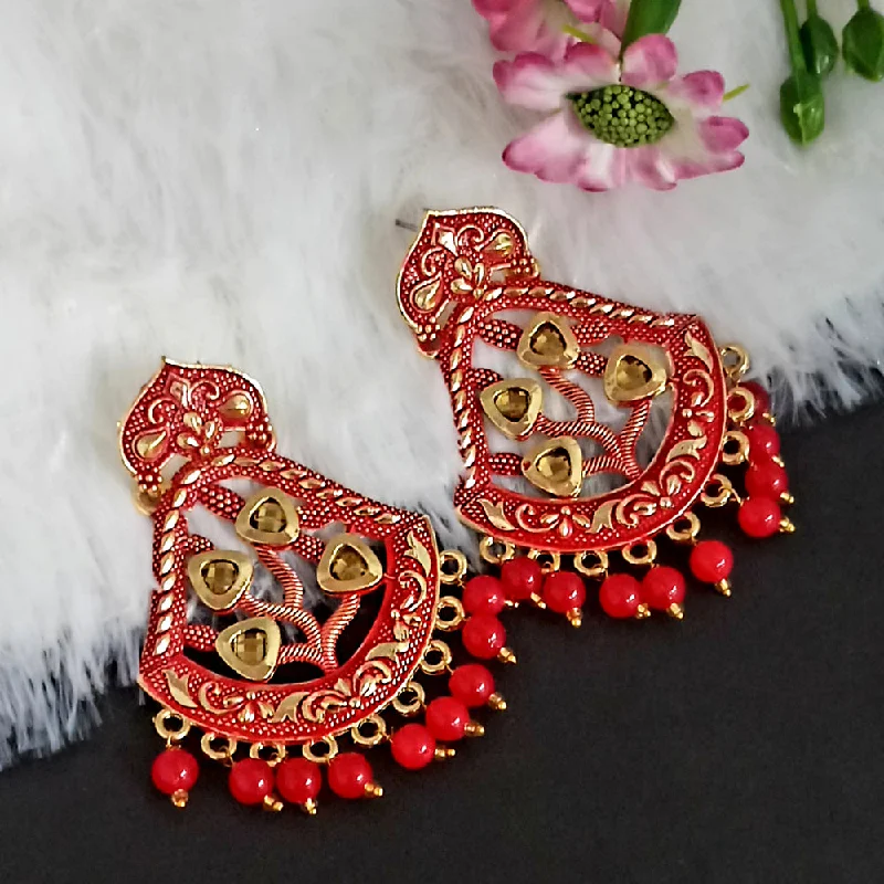 women vintage-style earrings -Woma Matte Red Meenakari Dangler Beads Drop Earrings