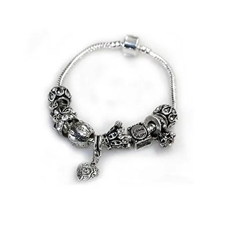 women adjustable charm bracelets -7" Love Story Charm Bracelet Pandora Style, Snake chain bracelet and charms as pictured