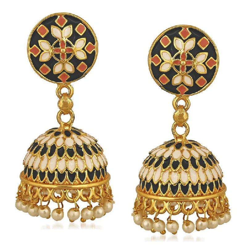 women twisted earrings -Mahi Traditional Black Designer Enamel Artificial Pearl Jhumki/Jhumka Earrings for Women (ER1109734GBla)