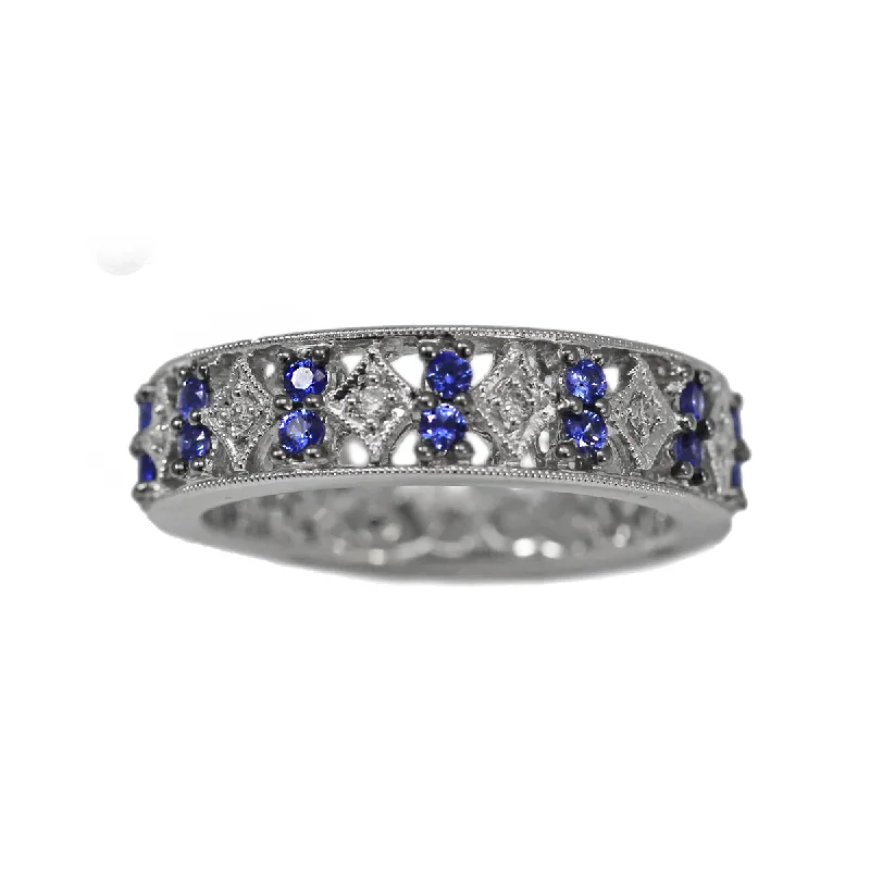 women affordable rings -18K White Gold Sapphire and Diamond Eternity Band Ring