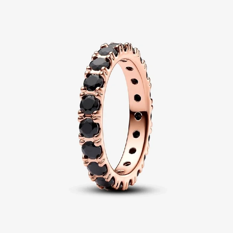 women princess cut rings -PANDORA : Black Sparkling Row Eternity Ring in Gold