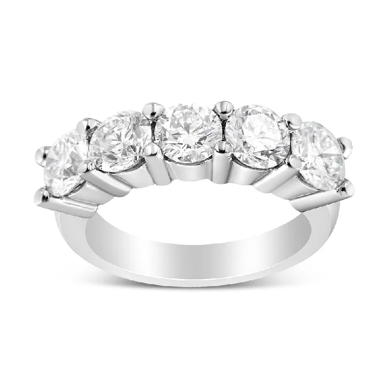 women stackable engagement rings -14K White Gold 3.0 Cttw Lab Grown Diamond Shared Prong Set 5 Stone Anniversary Band Ring