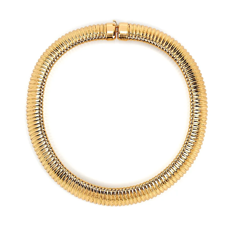 women star-shaped necklaces -Ribbed Gold Choker Necklace