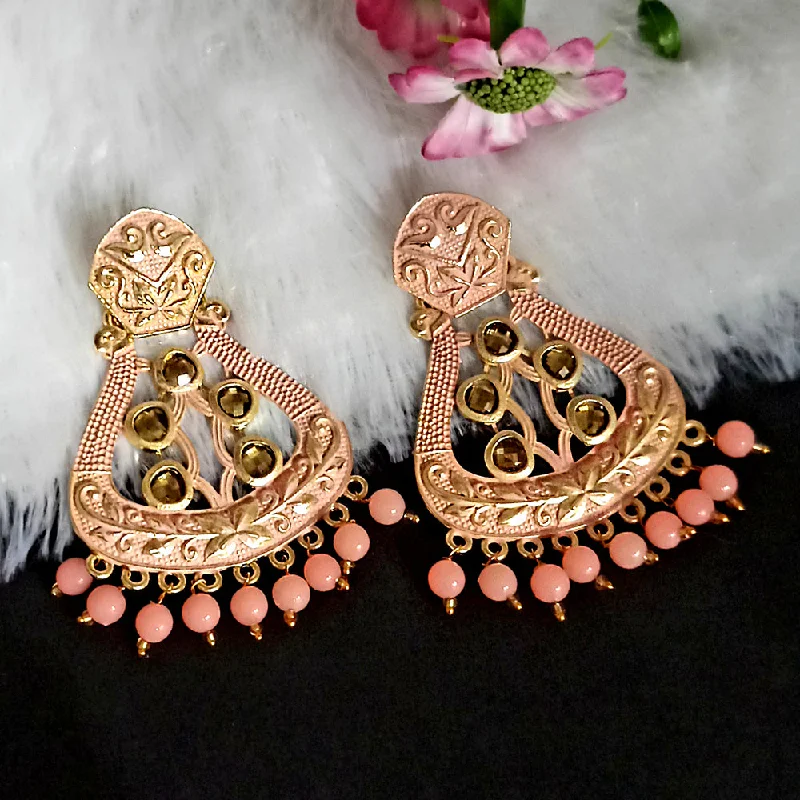 women luxury drop earrings -Woma Matte Peach Meenakari Dangler Beads Drop Earrings