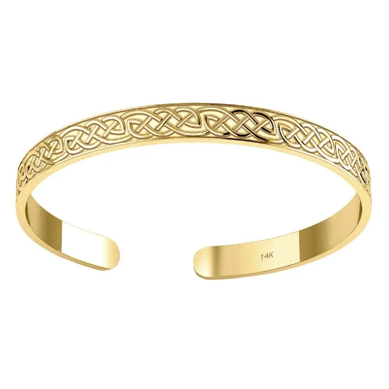 women gemstone charm bracelets -Celtic Knotwork 14 K Solid Gold Bangle Cuff Bracelet GTBG061