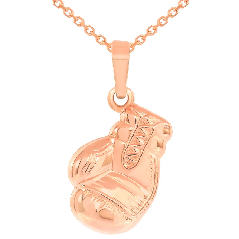 women fancy necklaces -High Polish 14k Rose Gold 3D Single Boxing Glove Charm Sports Pendant Necklace