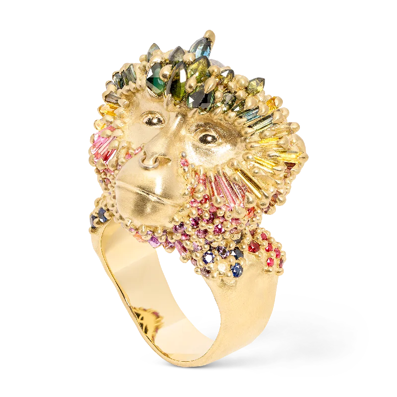 women engraved rings -Rainbow Theta Monkey Ring - Size 8 - 11721